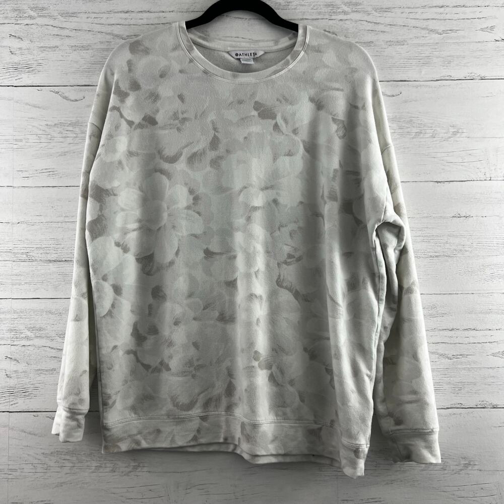 Athleta Neutral Floral Print Crew Neck Pullover Sweatshirt Size M‎